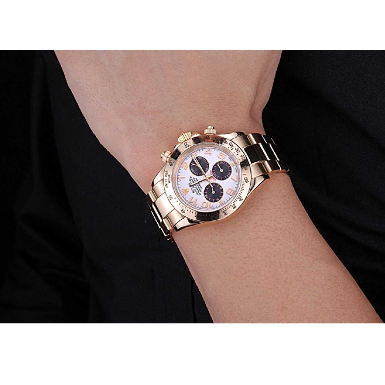 AAA Replica Watches with Bracelet Daytona White 622548 Cosmograph Subdials Gold Black Rolex 0716